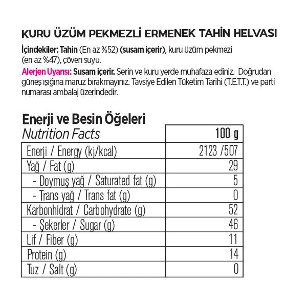 Helvart Üzüm Pekmezli Şeker İlavesiz Tahin Helvası 175g