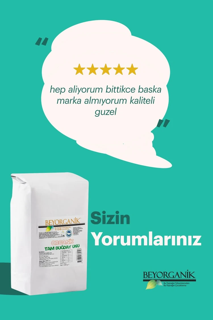 Organik Tam Buğday Unu 1kg (Pestisit ve Aflatoksin Analizli)