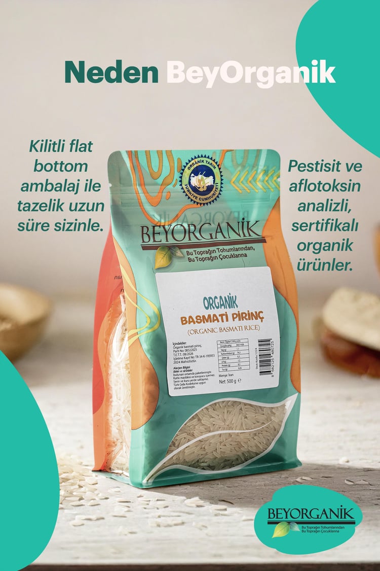 Organik Basmati Pirinç 500gr (PESTİSİT VE AFLATOKSİN ANALİZLİ)