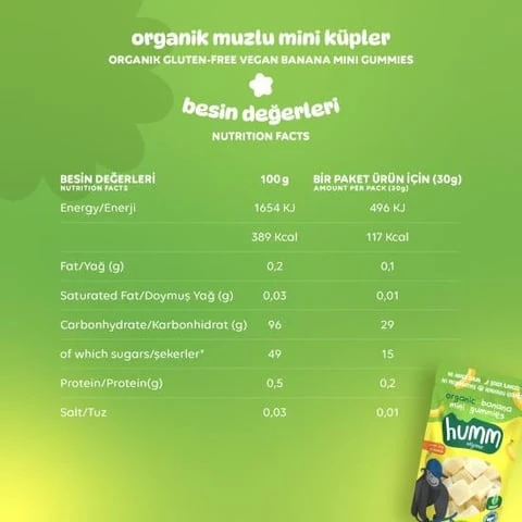 Organik Glutensiz Vegan Muzlu Mini Küpler - 30g