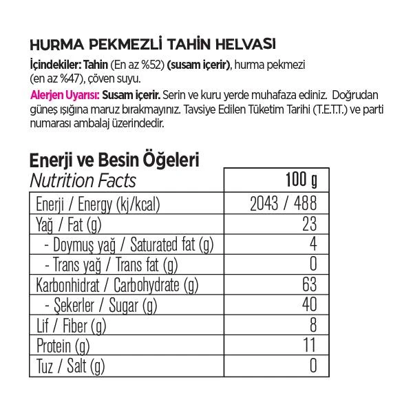 Helvart Hurma Pekmezli Şeker İlavesiz Tahin Helvası 175g