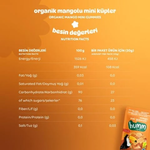 Organik Glutensiz Vegan Mangolu Mini Küpler - 30g