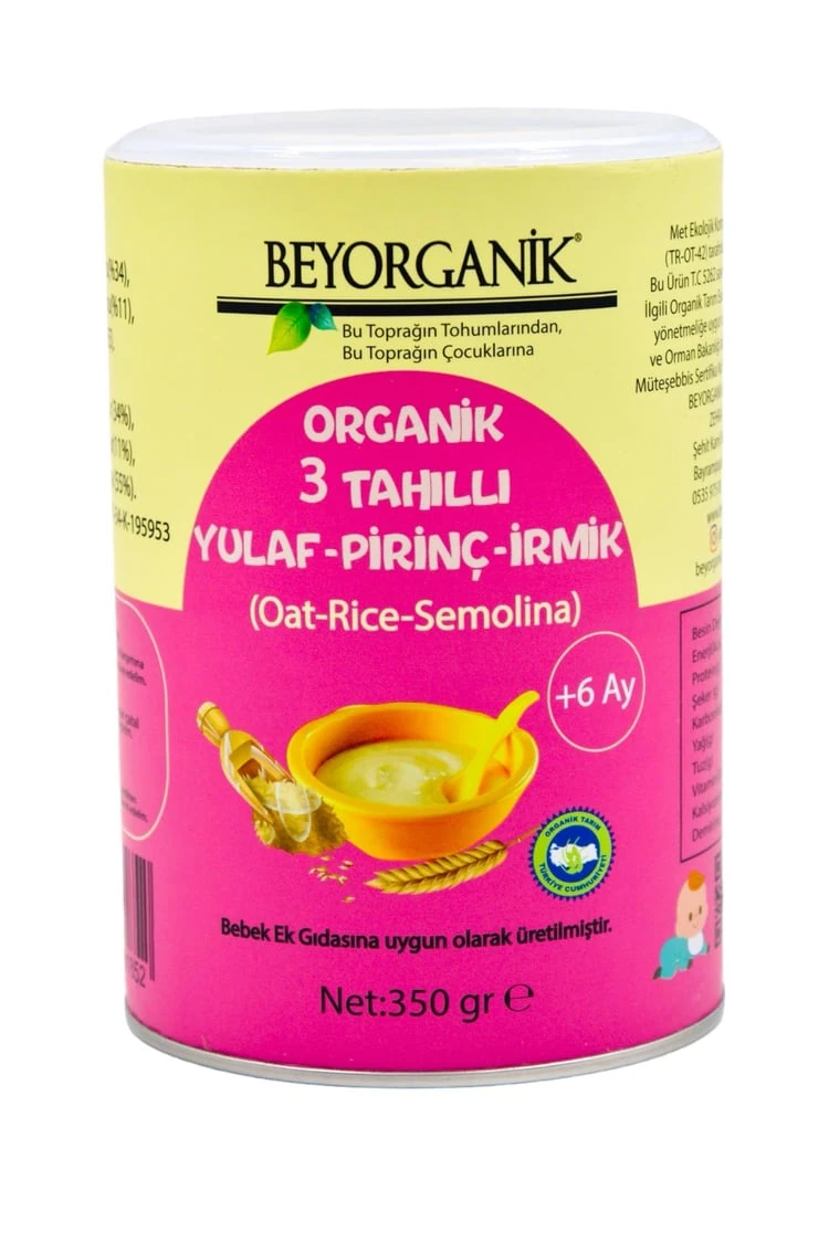 Bebek Ek Gıdası Organik 3 Tahıllı Yulaf Pirinç İrmik 350gr +6ay (PESTİSİT VE AFLATOKSİN ANALİZLİ)