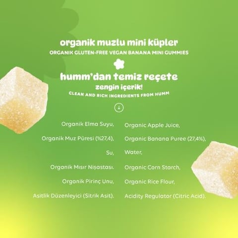 Organik Glutensiz Vegan Muzlu Mini Küpler - 30g