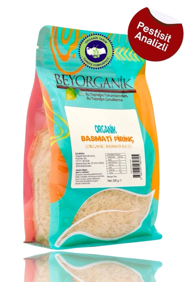 Organik Basmati Pirinç 500gr (PESTİSİT VE AFLATOKSİN ANALİZLİ)