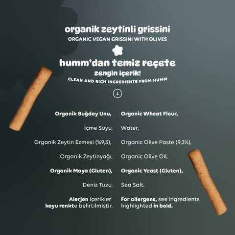 Organik Vegan Zeytinli Grissini - 55g
