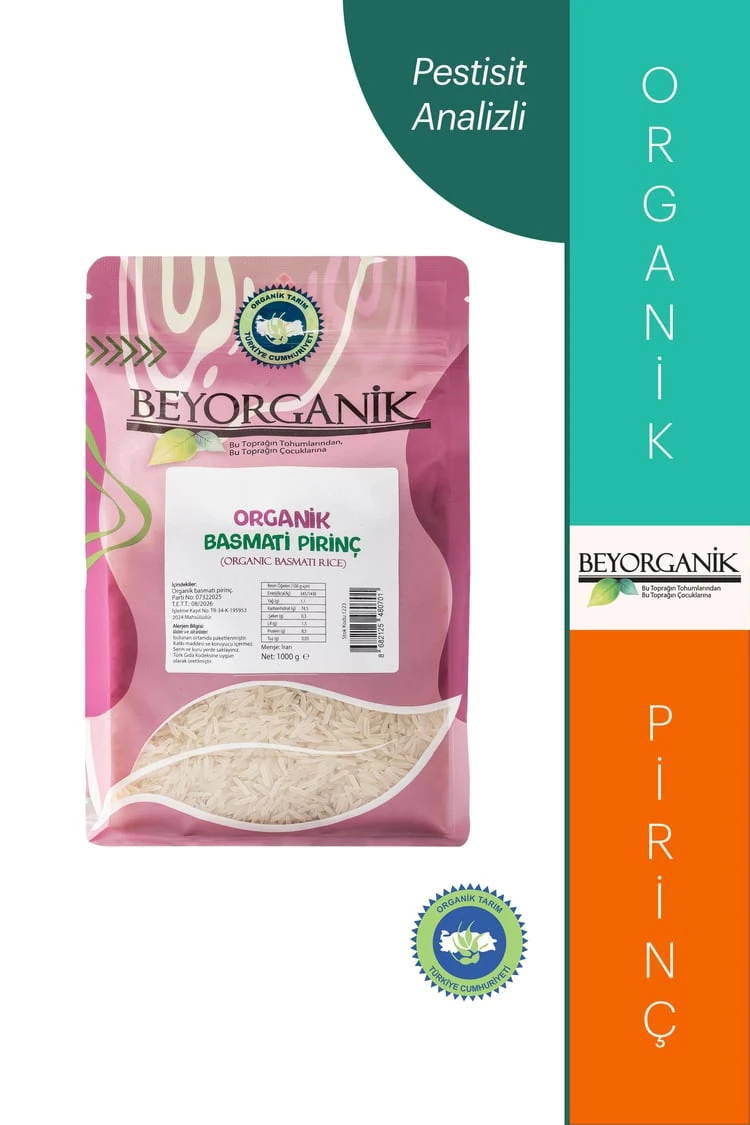 Organik Basmati pirinç 1000gr (Pestisit ve Aflatoksin Analizli)