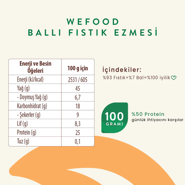 Şekersiz Ham Ballı Fıstık Ezmesi 300 gr (Fıstık Parçacıklı)