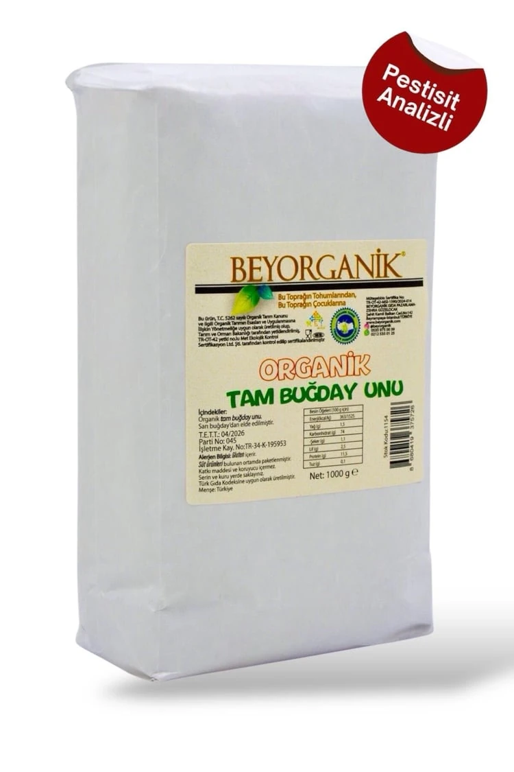 Organik Tam Buğday Unu 1kg (Pestisit ve Aflatoksin Analizli)