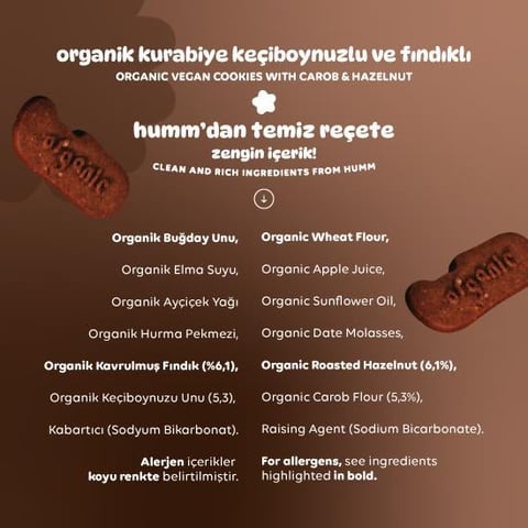 Organik Vegan Keçiboynuzlu ve Fındıklı Kurabiye - 55g