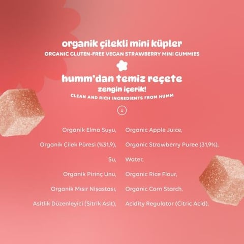 Organik Glutensiz Vegan Çilekli Mini Küpler - 30g