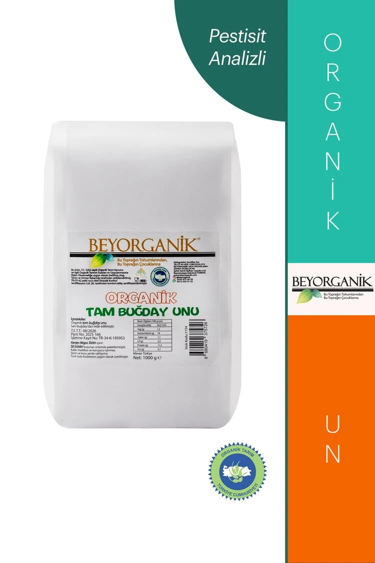 Organik Tam Buğday Unu 1kg (Pestisit ve Aflatoksin Analizli)