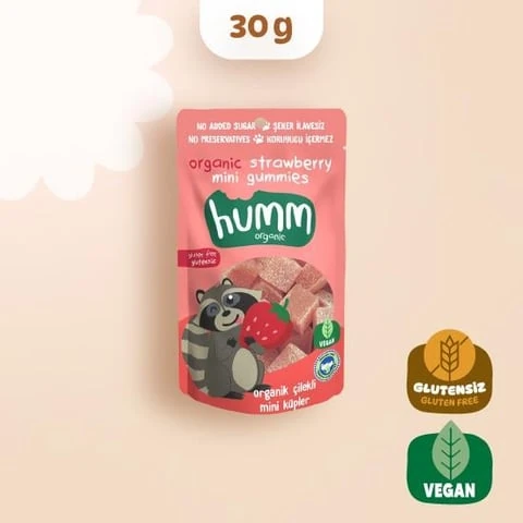 Organik Glutensiz Vegan Çilekli Mini Küpler - 30g
