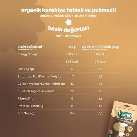 Organik Vegan Tahinli ve Pekmezli Kurabiye - 55g