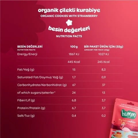 Organik Vegan Çilekli Kurabiye - 55g