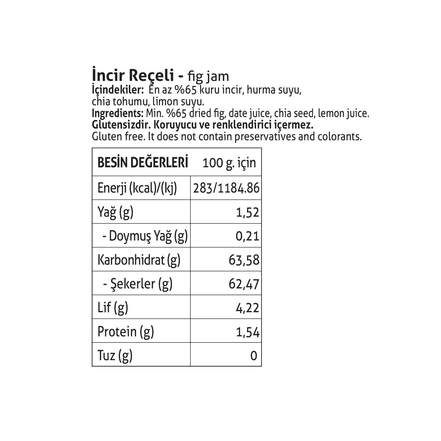 İncir Reçeli Chia Tohumlu Şeker İlavesiz %65 Meyve Oranlı 380g