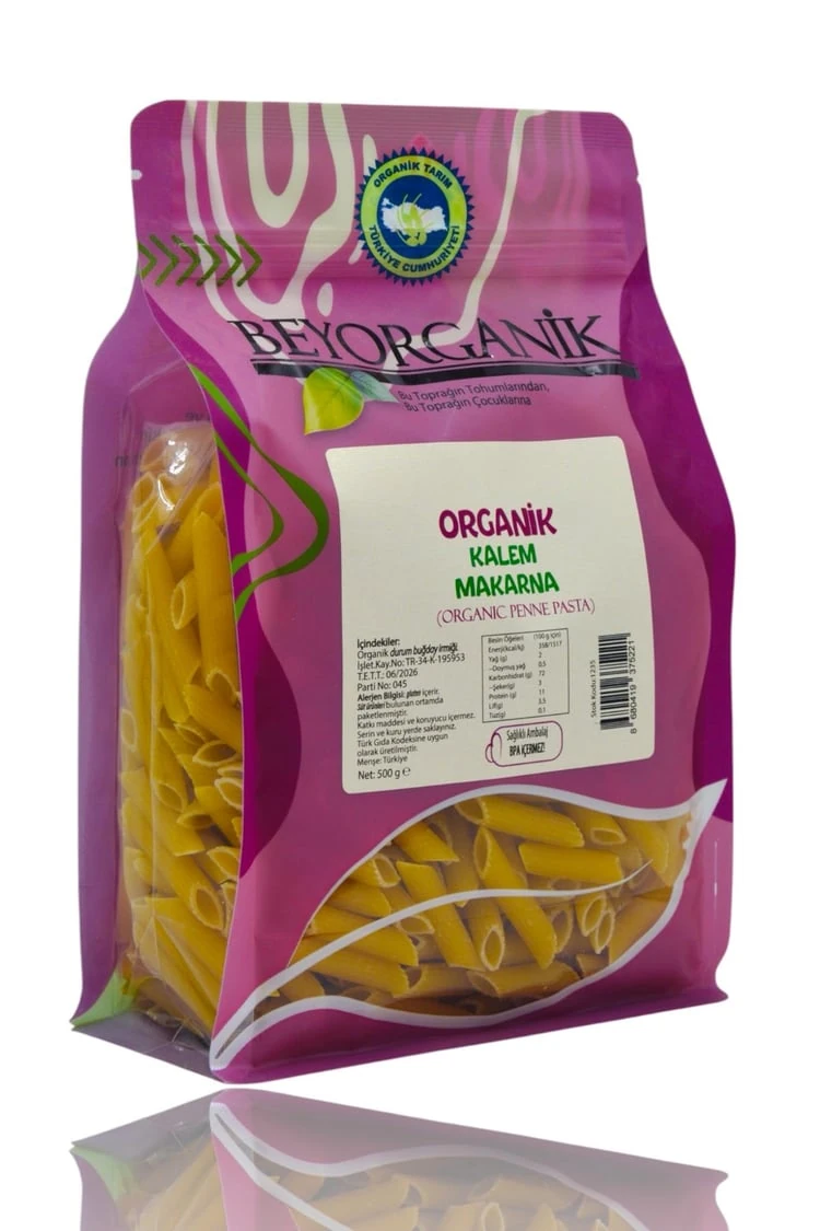 Organik Kalem Makarna UZUN PENNE 500gr (Pestisit ve Aflatoksin Analizli)