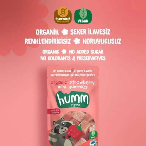 Organik Glutensiz Vegan Çilekli Mini Küpler - 30g