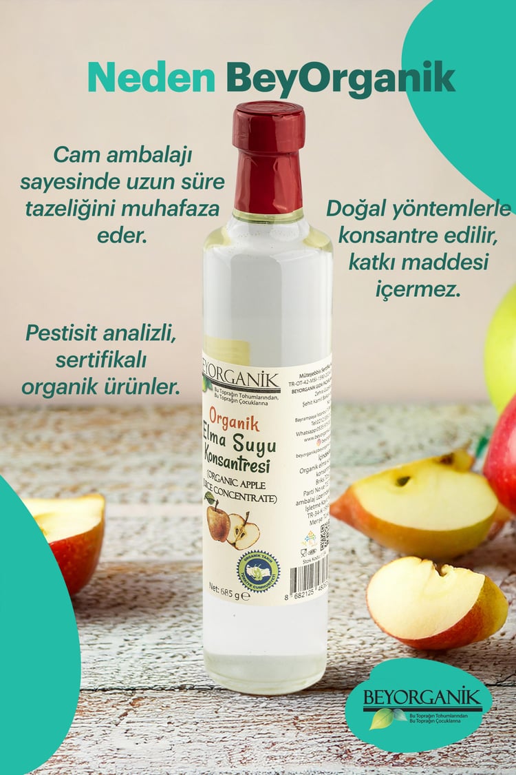 Organik Elma Suyu Konsantresi 685ml (PESTİSİT VE AĞIR METAL ANALİZLİ)