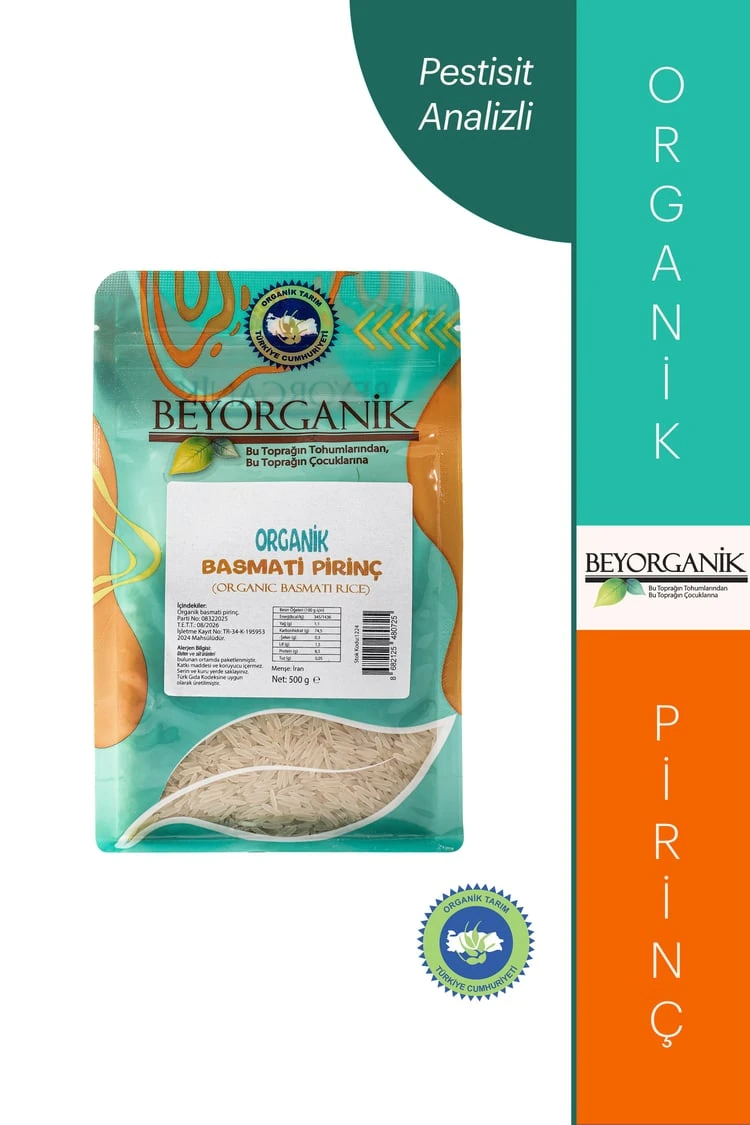 Organik Basmati Pirinç 500gr (PESTİSİT VE AFLATOKSİN ANALİZLİ)