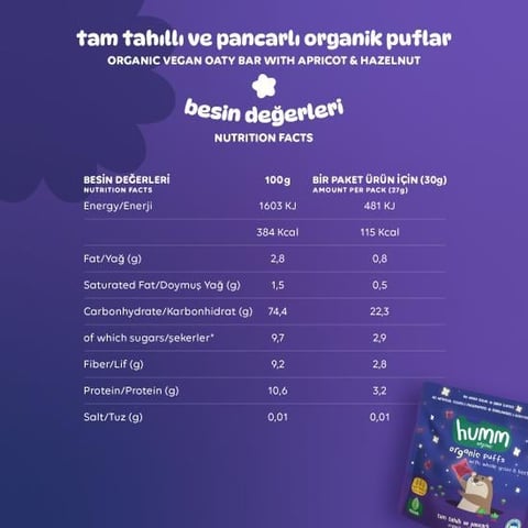 Organik Vegan Pancarlı ve Tam Tahıllı Puflar - 30g