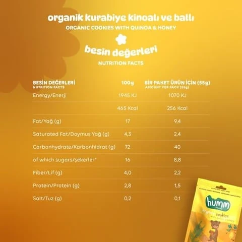 Organik Ballı ve Kinoalı Kurabiye - 55g
