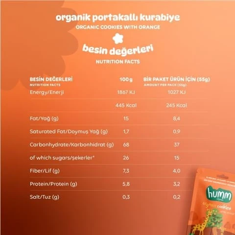 Organik Vegan Portakallı Kurabiye - 55g