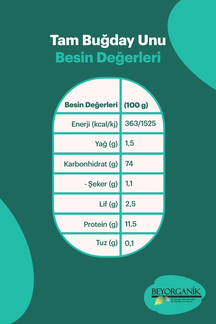 Organik Tam Buğday Unu 1kg (Pestisit ve Aflatoksin Analizli)
