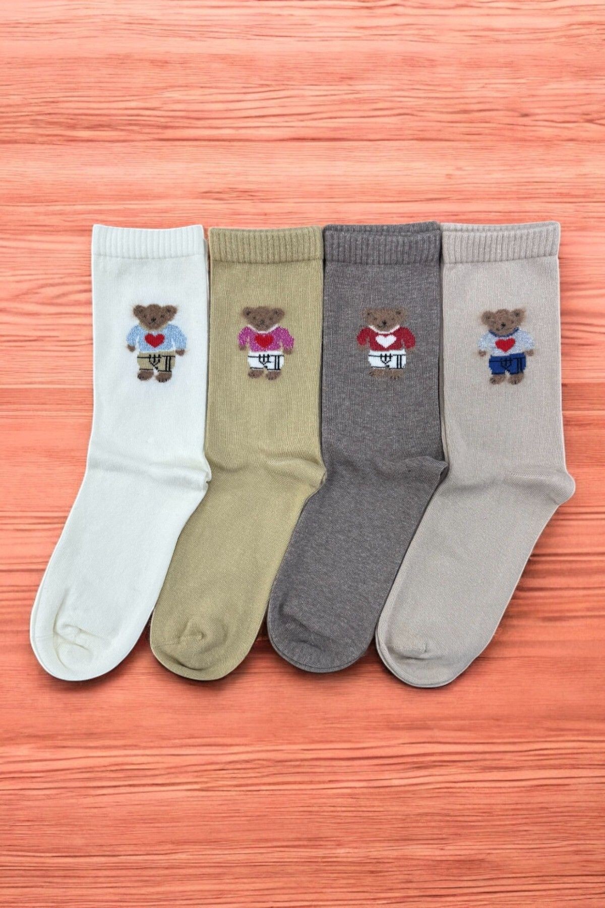 Premium Collection Teddy Bear Desenli 4'lü Dikişsiz Kadın Soket Çorap