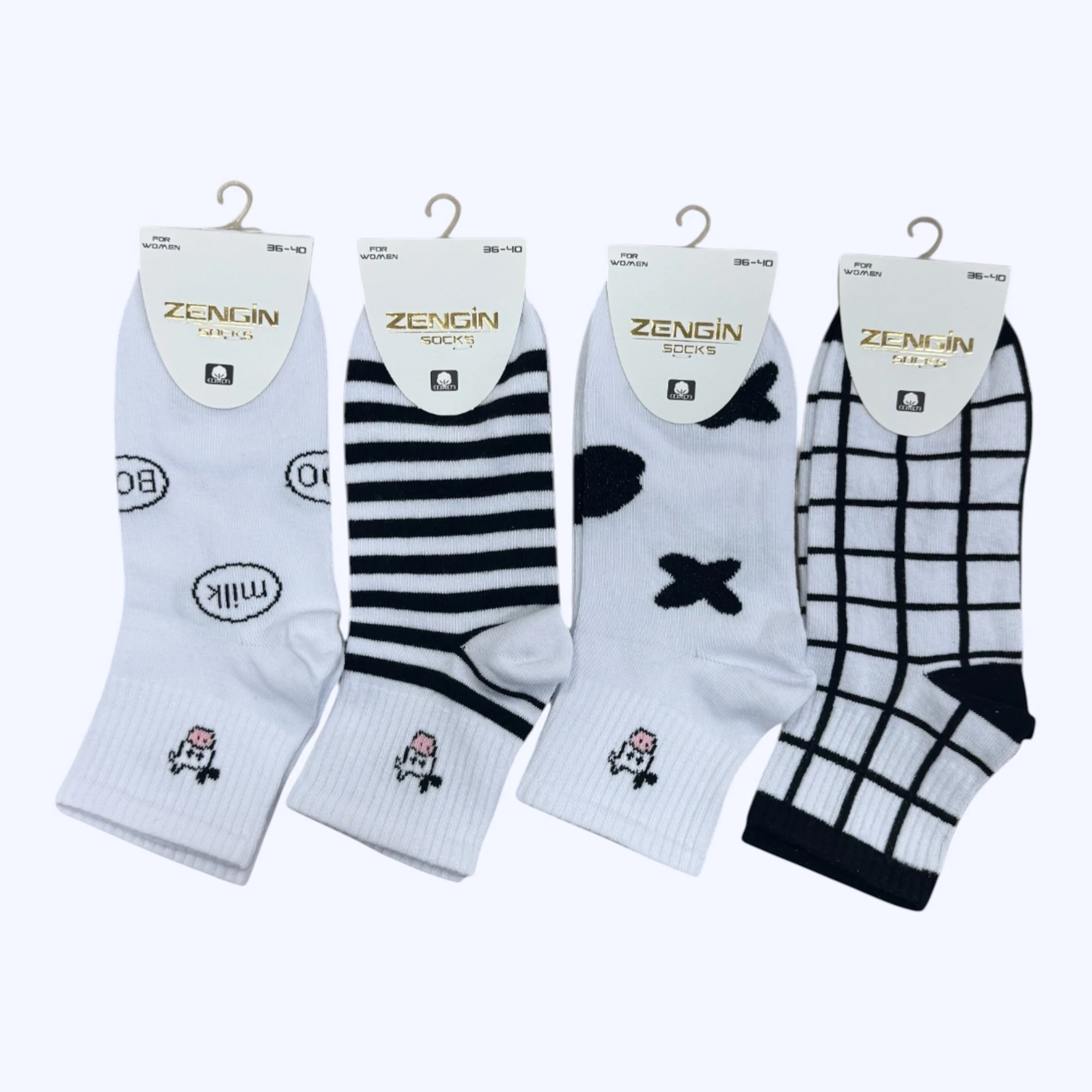 Penye İnek Temalı Kadın Kısa Konç