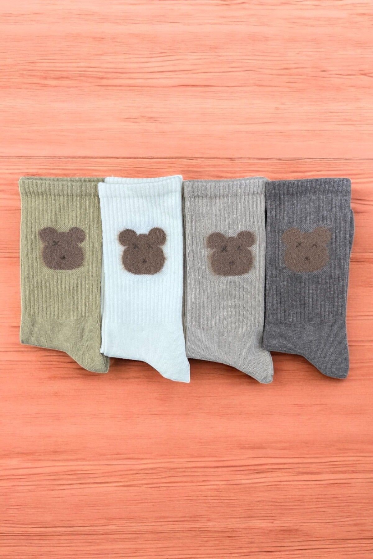 Premium Collection Teddy Bear Desenli 4'lü Dikişsiz Kadın Soket Çorap