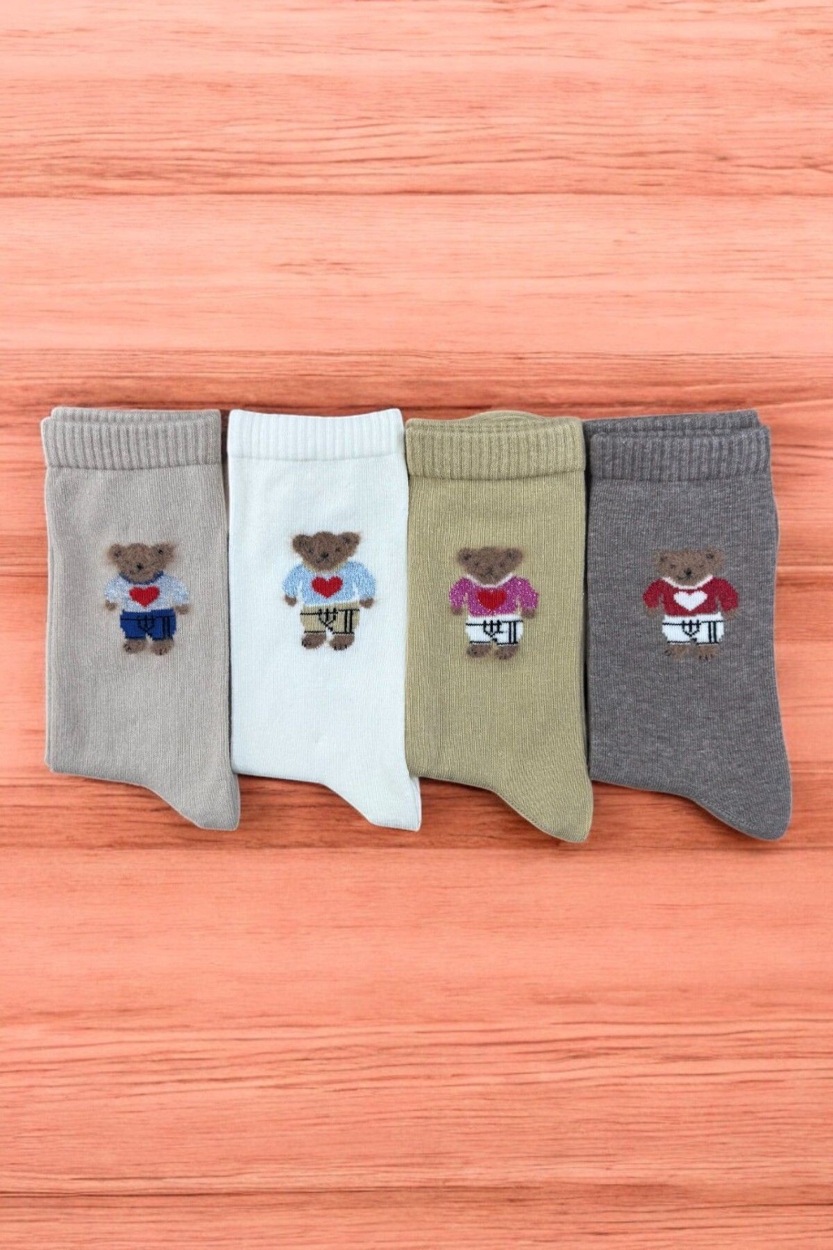 Premium Collection Teddy Bear Desenli 4'lü Dikişsiz Kadın Soket Çorap