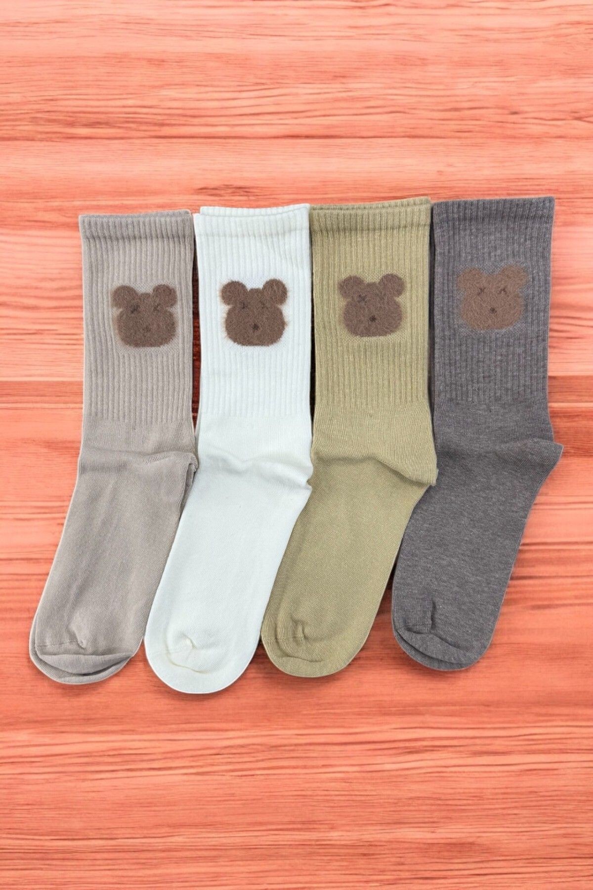 Premium Collection Teddy Bear Desenli 4'lü Dikişsiz Kadın Soket Çorap