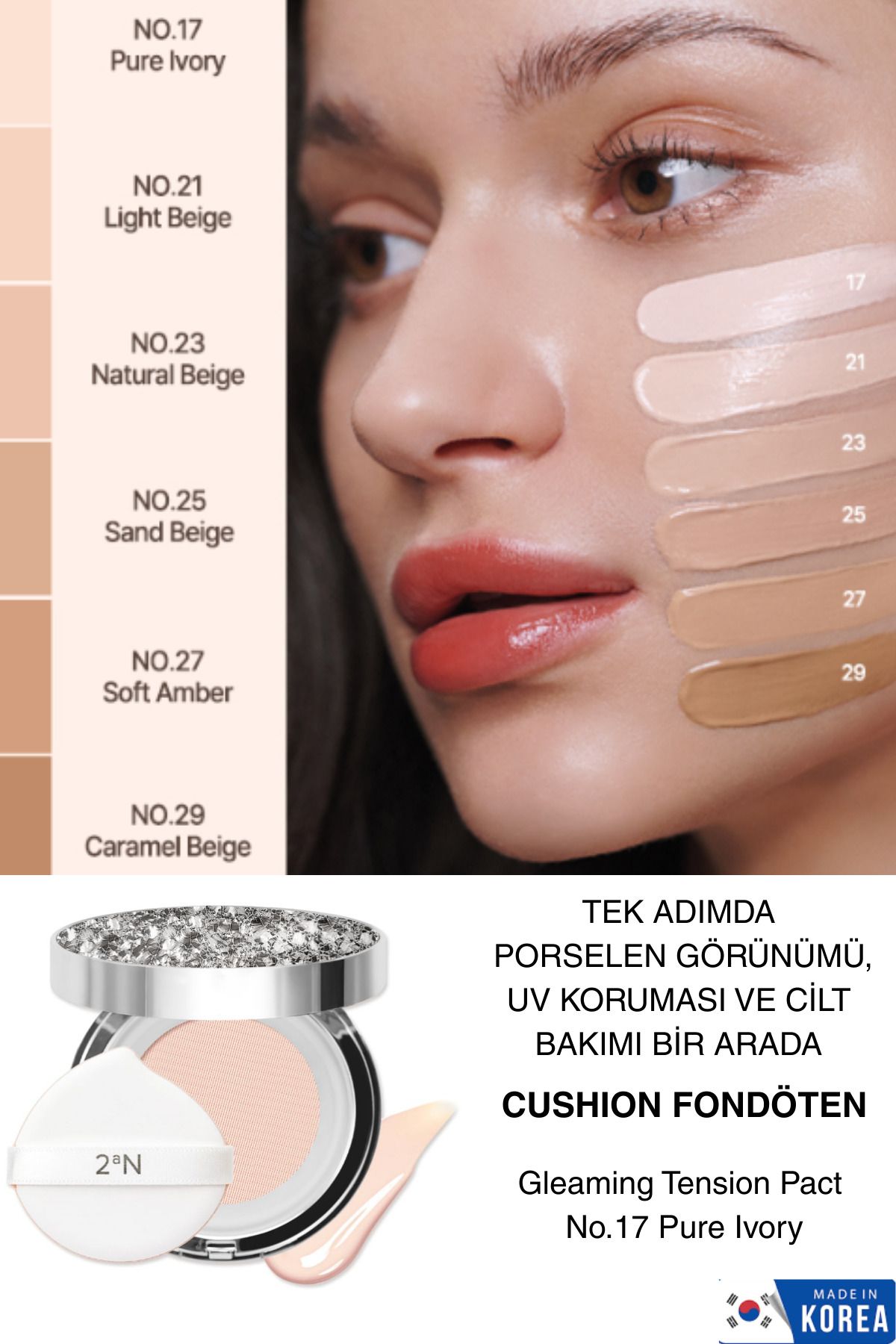 Kompakt Fondöten- Porselen Görünümü, UV Korumalı, Gün Boyu Nemlendirici Etki No.17 Pure Ivory