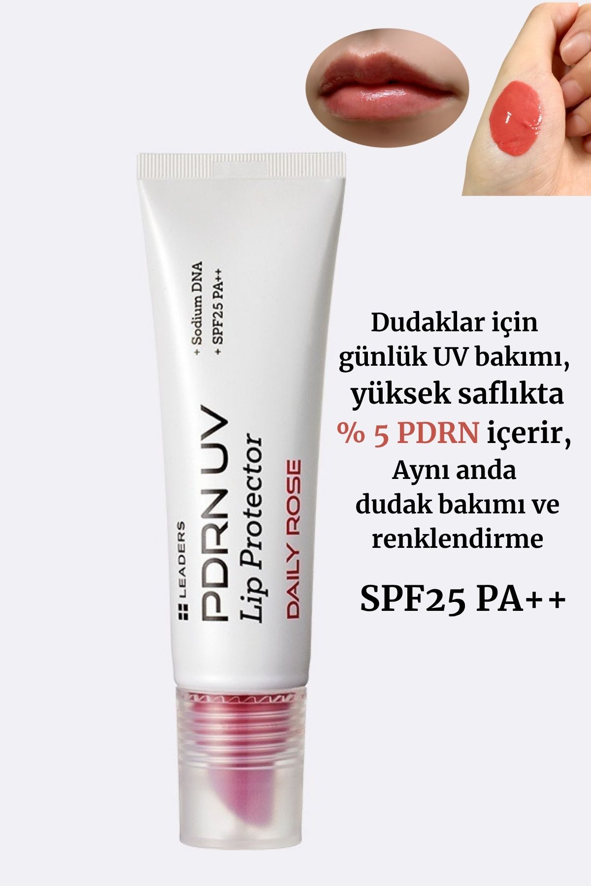 %5 PDRN İçeren UV Dudak Koruyucu, Nemlendirici ve Besleyici Lip Gloss Daily Rose SPF25 PA++ 10ml