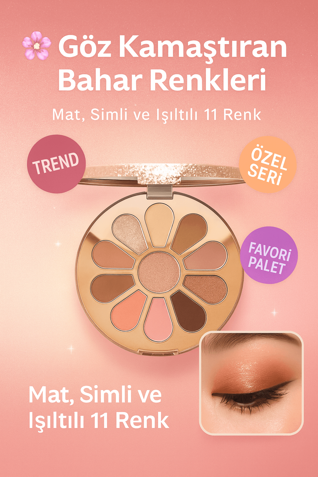 Mat Simli ve Işıltılı Renklerden Oluşan 11'li Far Paleti