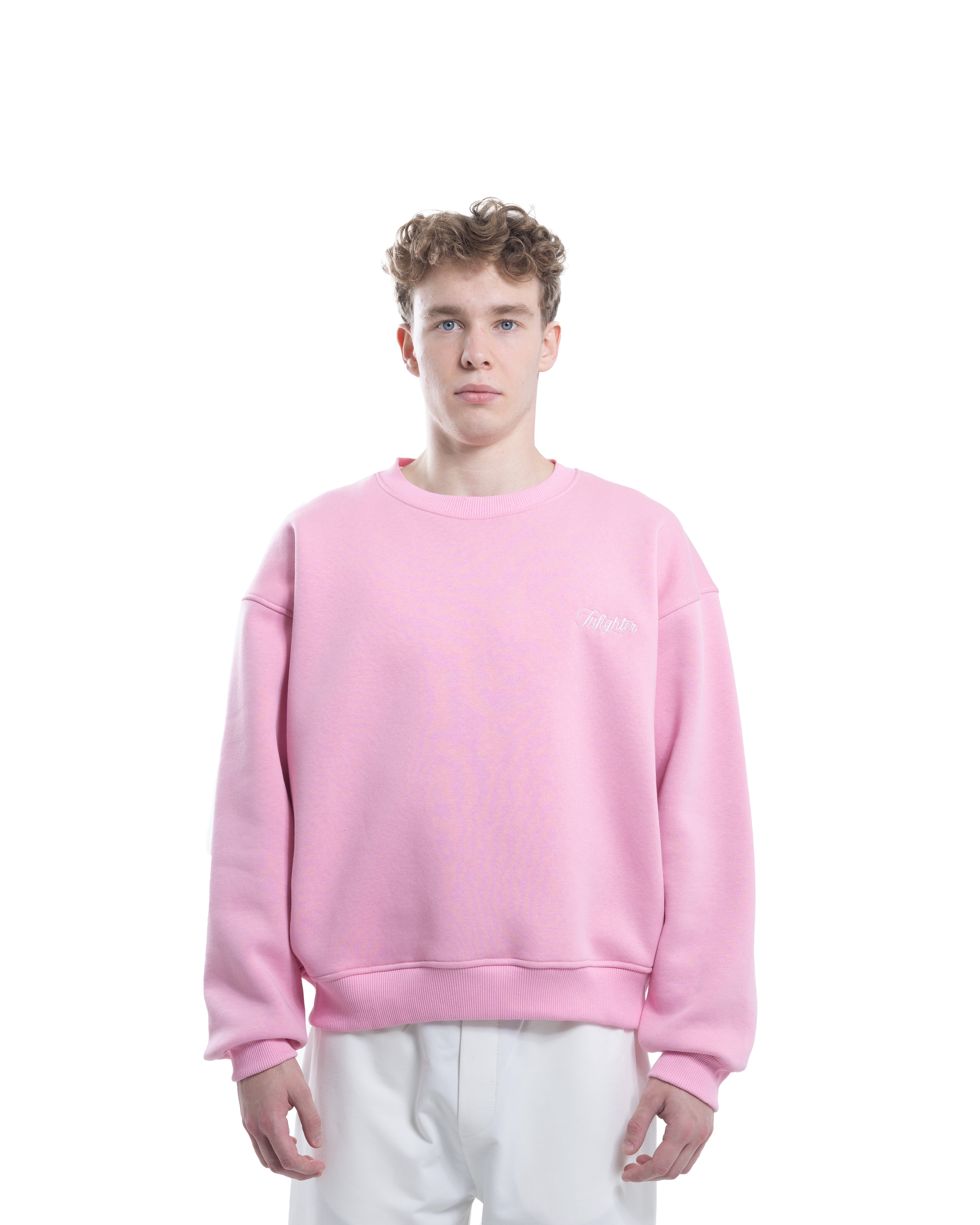 Pembe  Bisiklet Yaka Basıc Sweatshirt