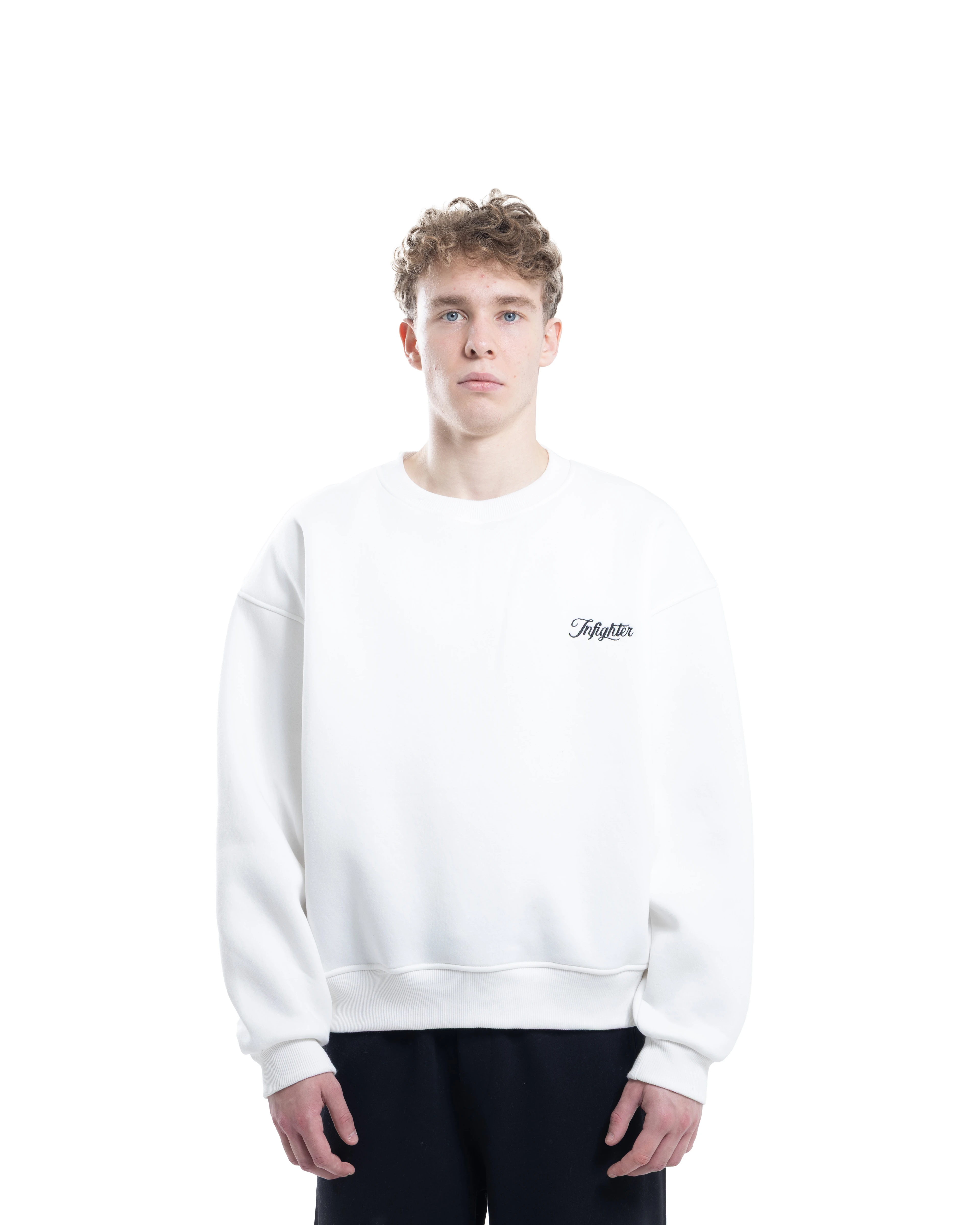 Beyaz Bisiklet Yaka Basıc Sweatshirt