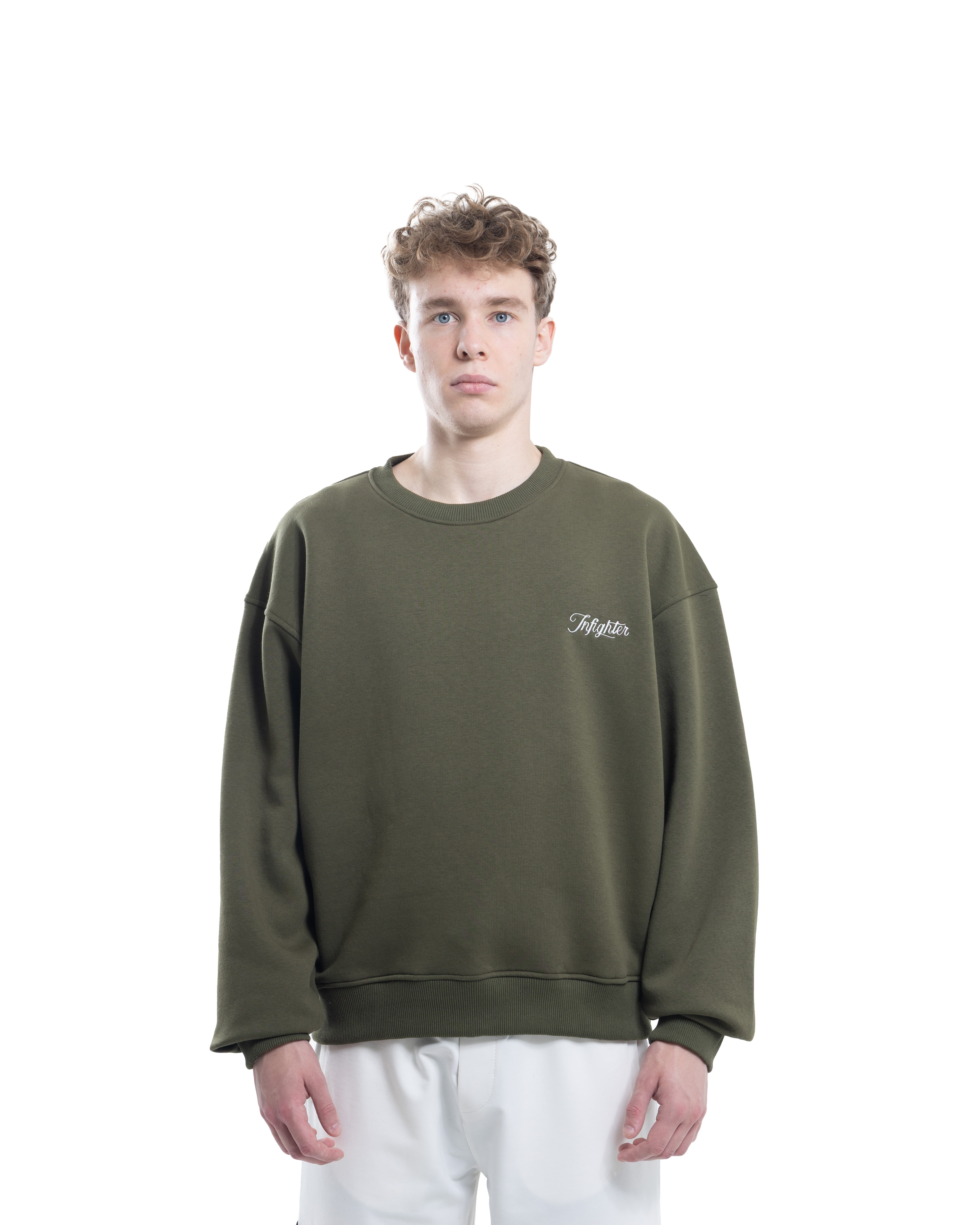 Haki Bisiklet Yaka Basıc Sweatshirt