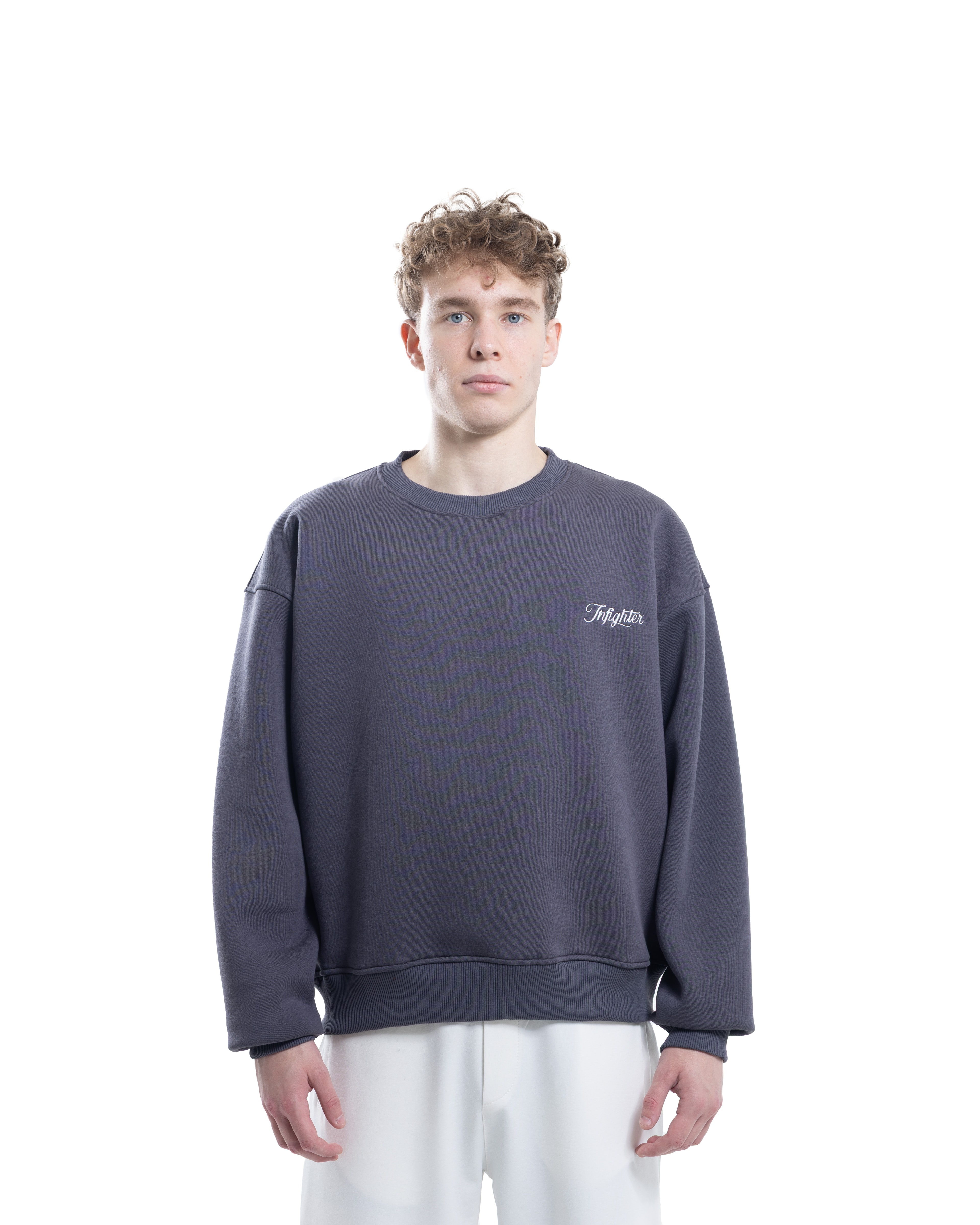 Füme Bisiklet Yaka Basıc Sweatshirt