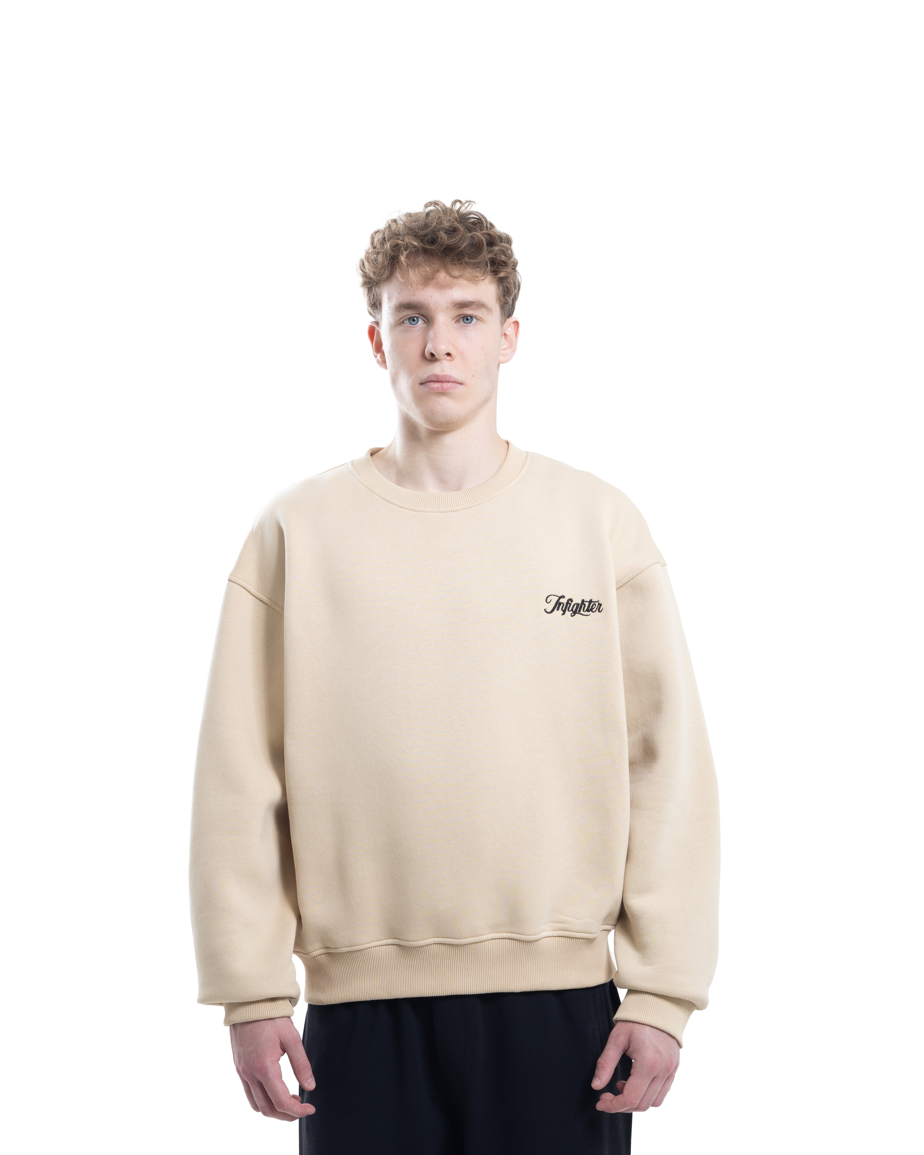 Bej Bisiklet Yaka Basıc Sweatshirt