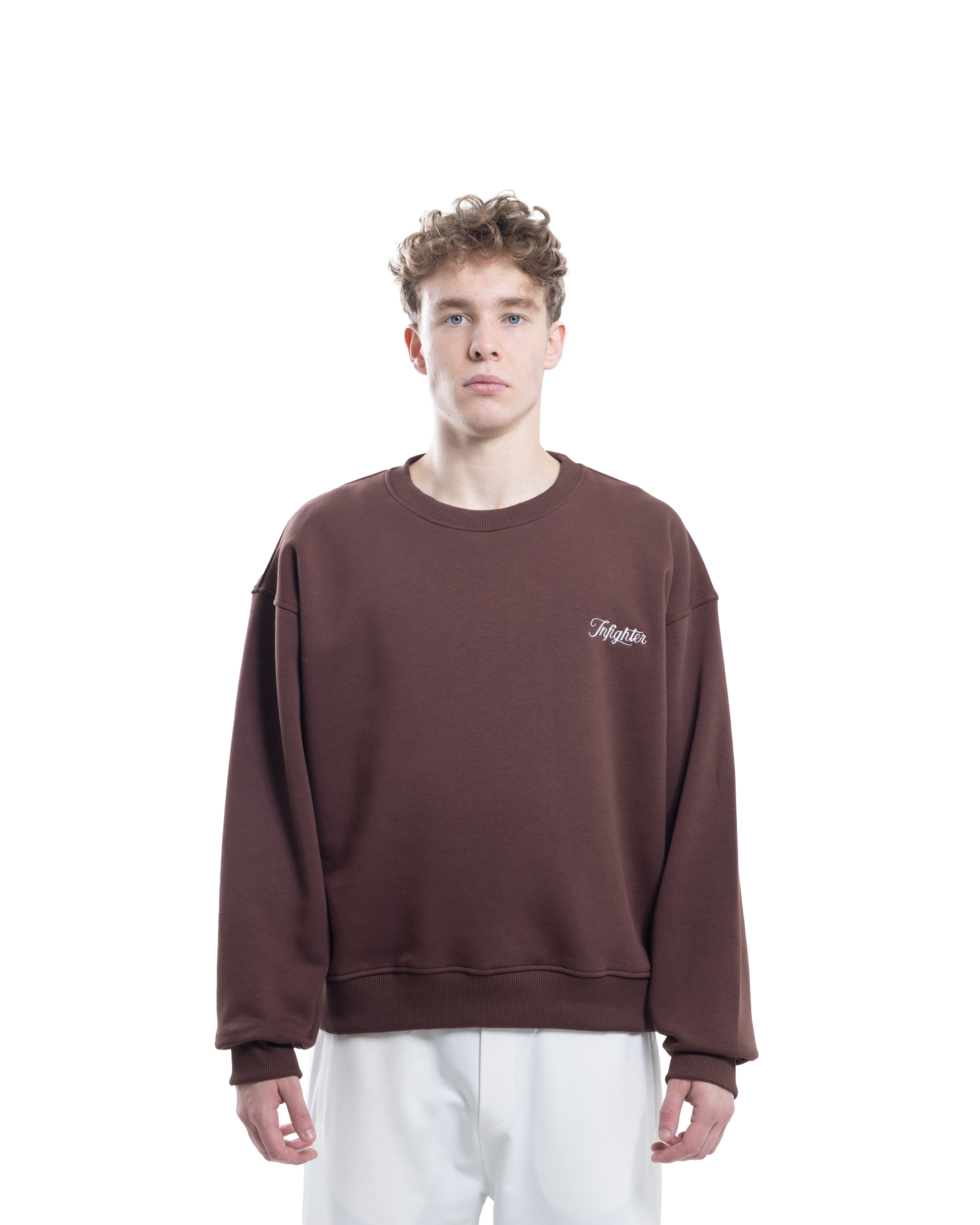 Kahve Bisiklet Yaka Basıc Sweatshirt