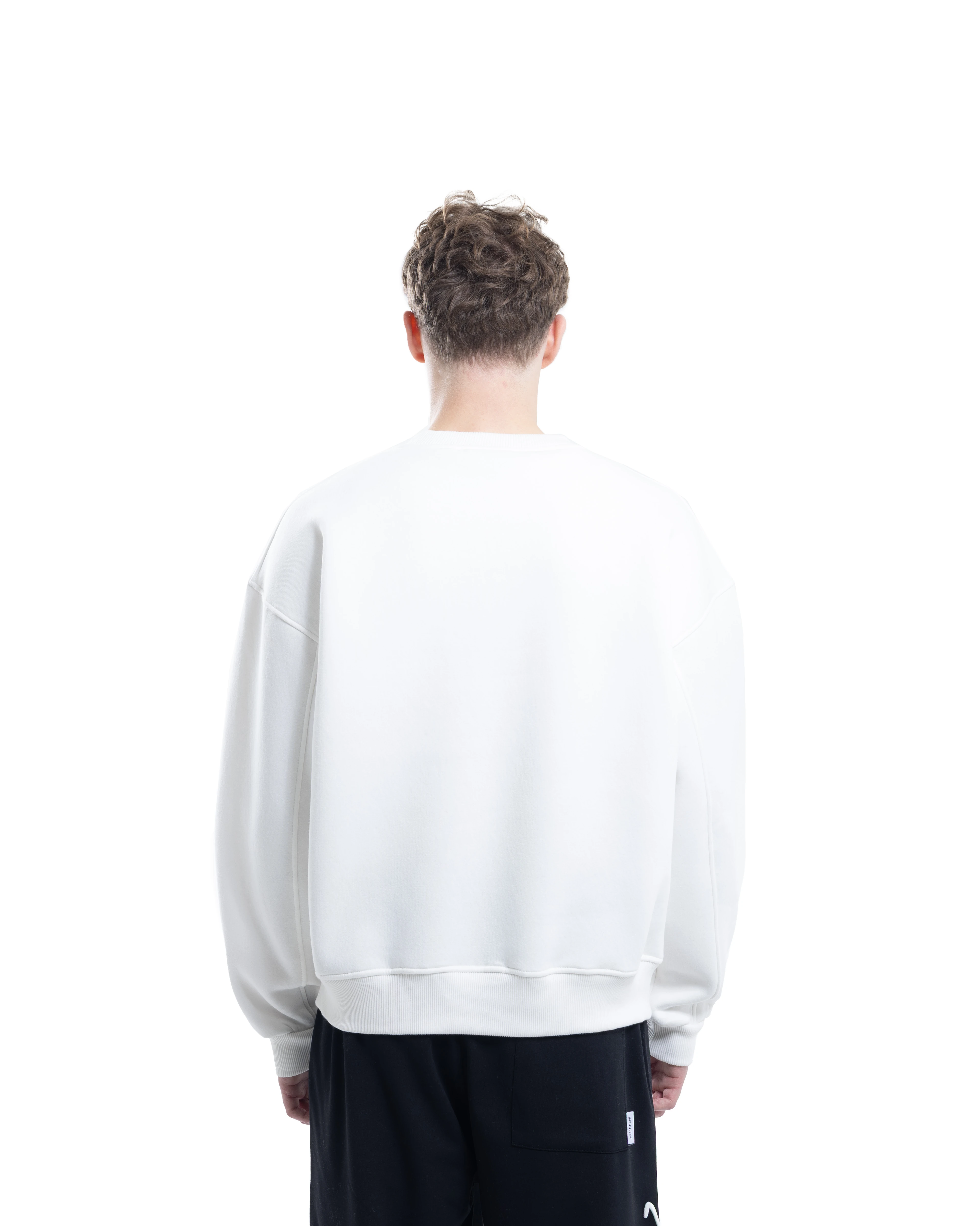 Beyaz Bisiklet Yaka Basıc Sweatshirt