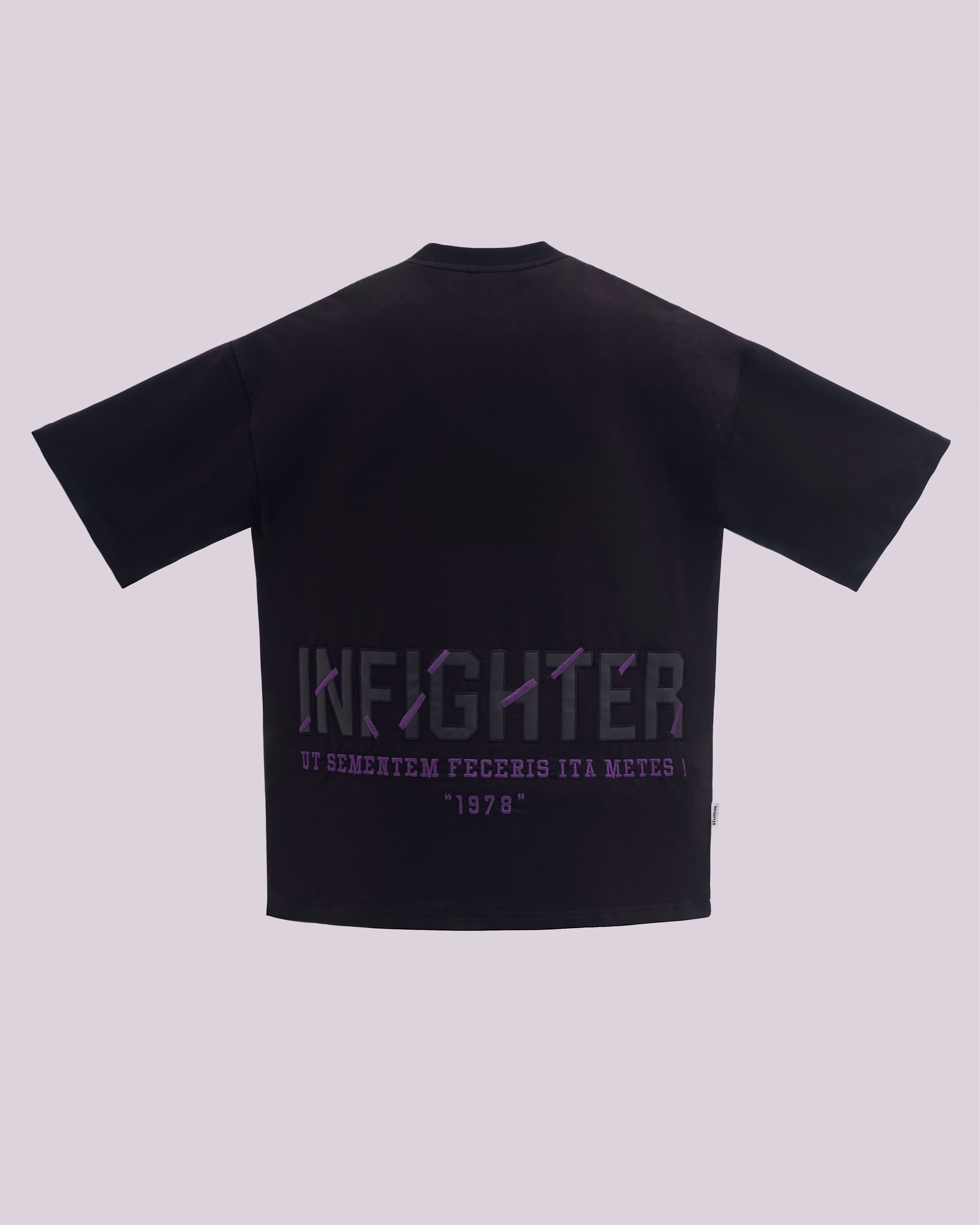 Erkek Kısa Kol Leather Applique Oversize Siyah Tişört