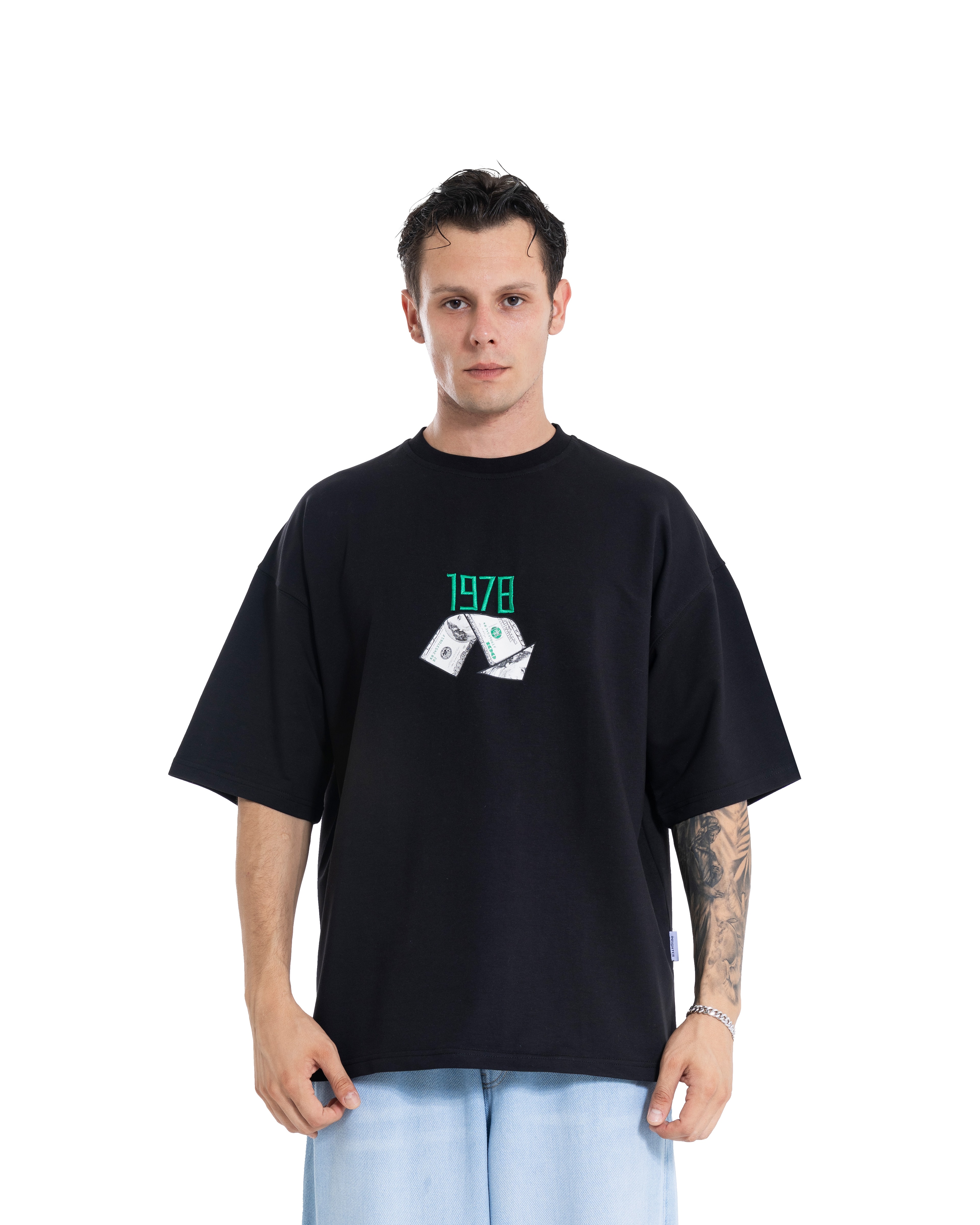 Money Flow Oversize Siyah Tişört