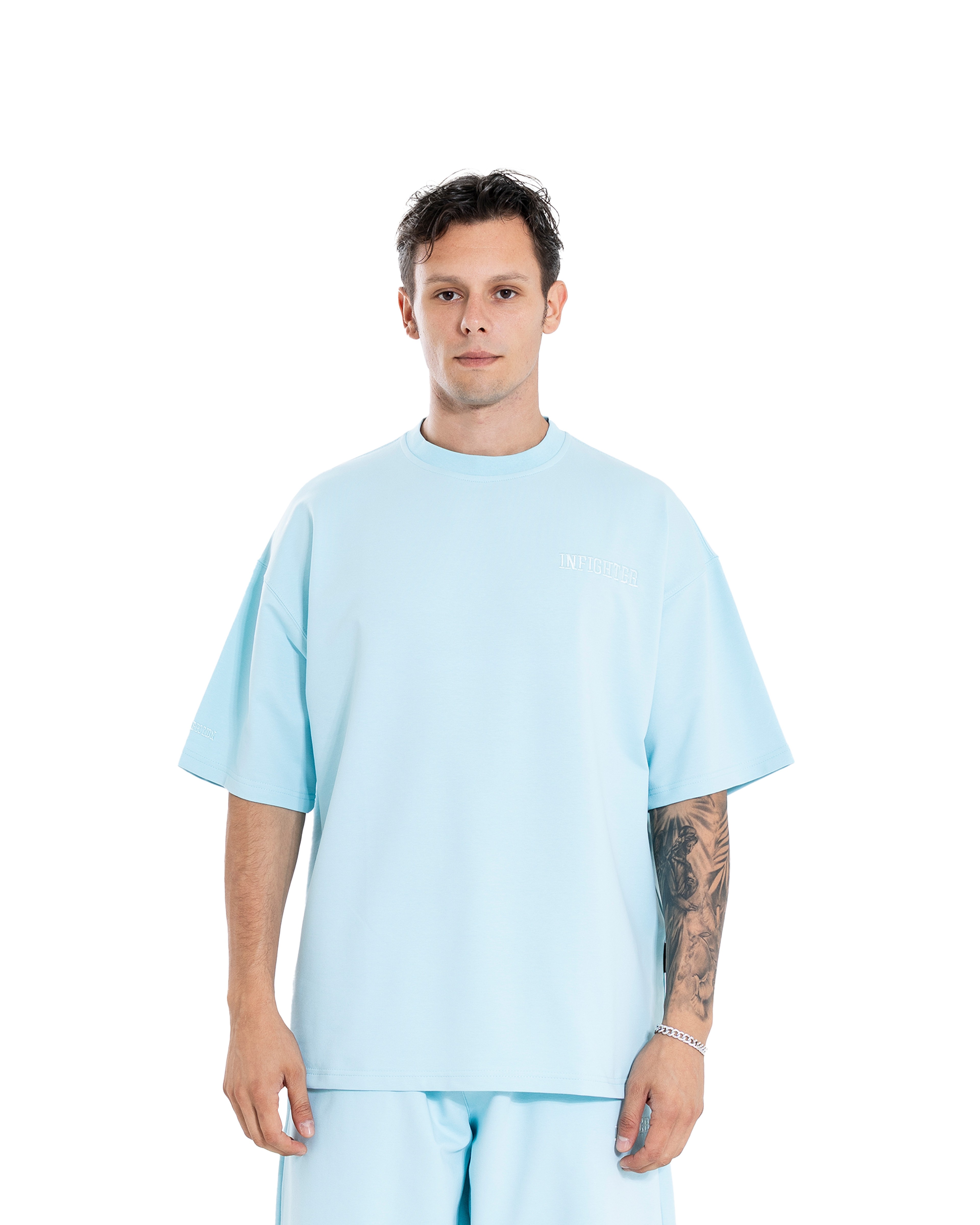 Buz Mavi Basic Oversize Tişört