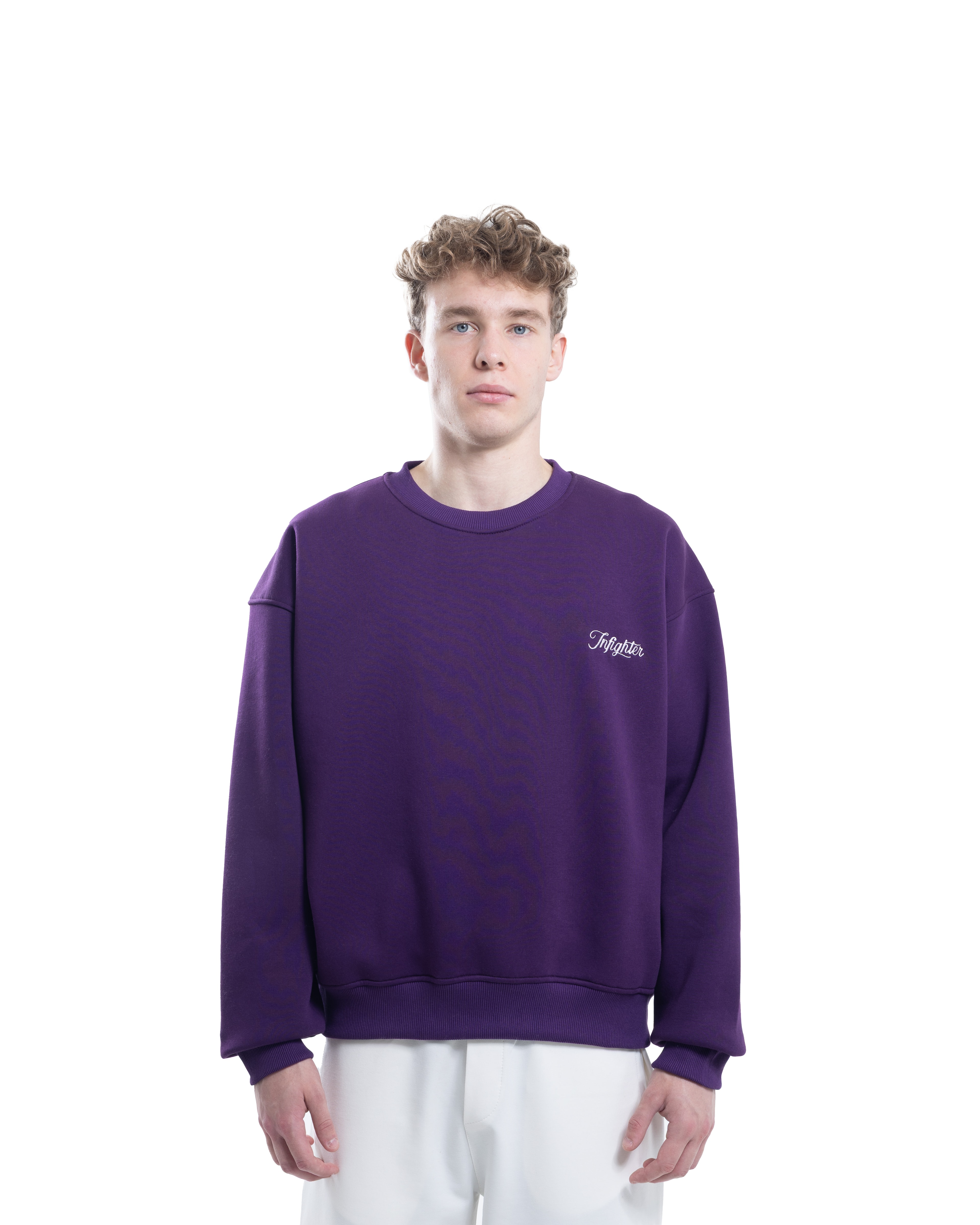 Mor Bisiklet Yaka Basıc Sweatshirt