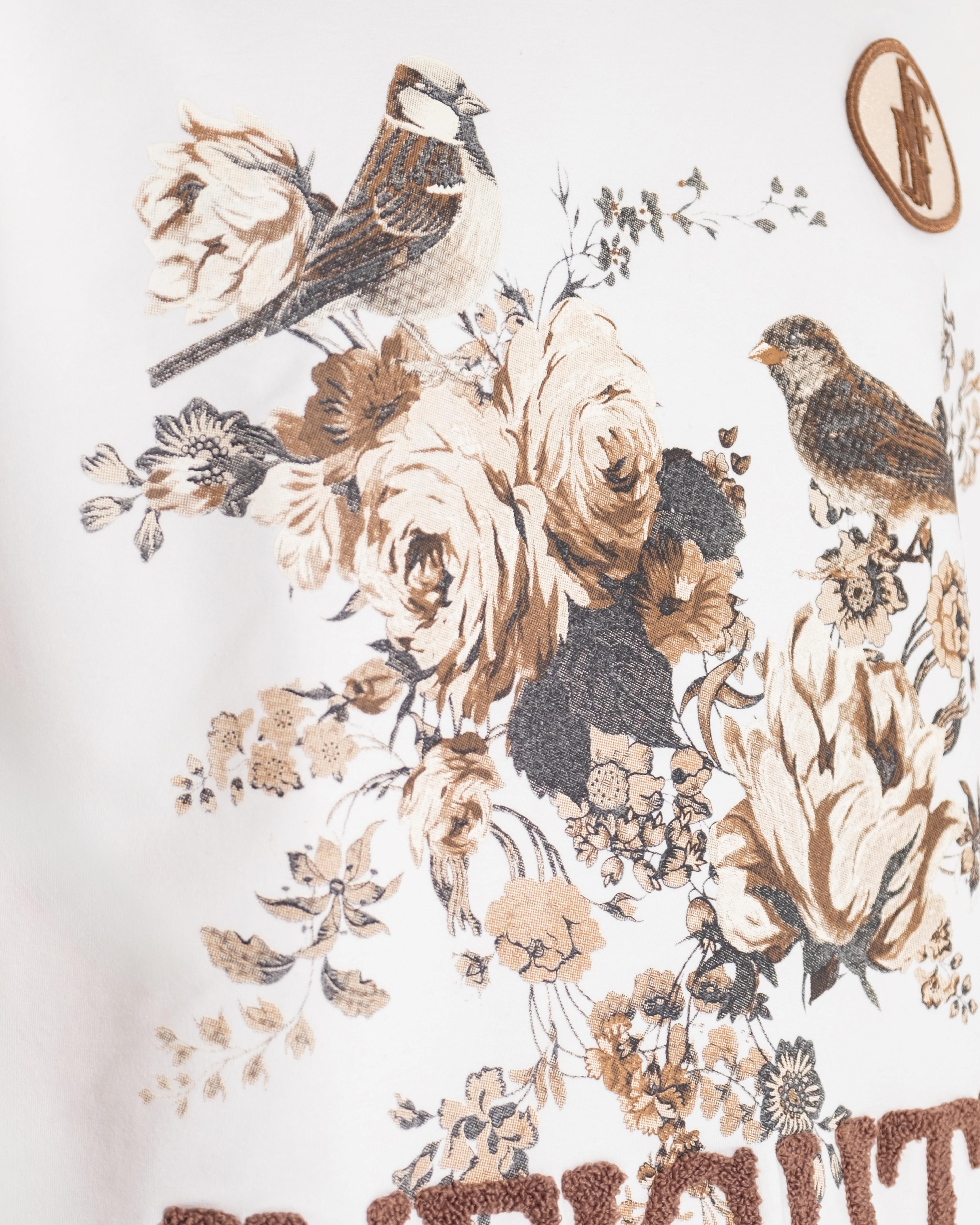 Nature And Birds Oversize Ekru Tişört