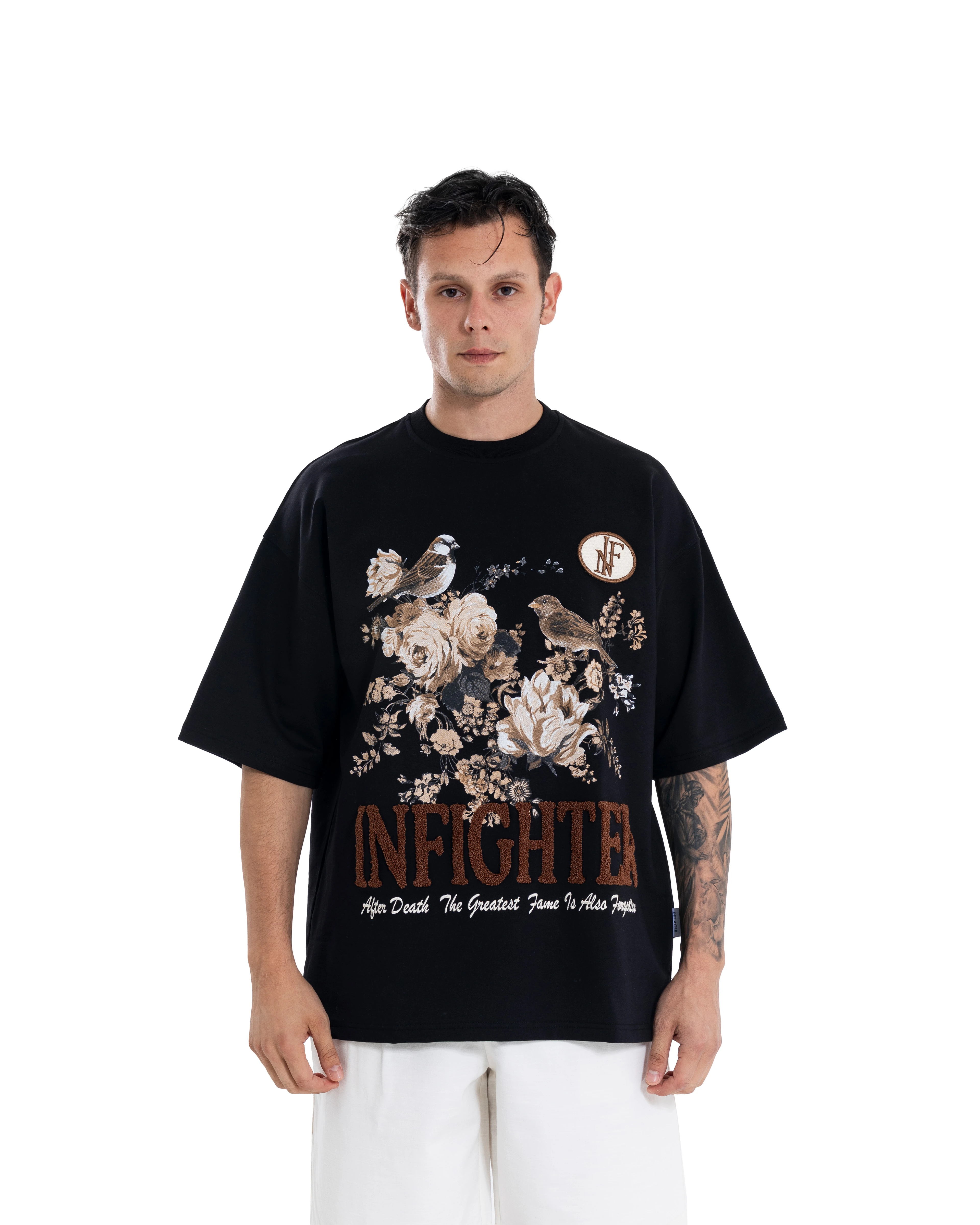 Nature And Birds Oversize Siyah Tişört