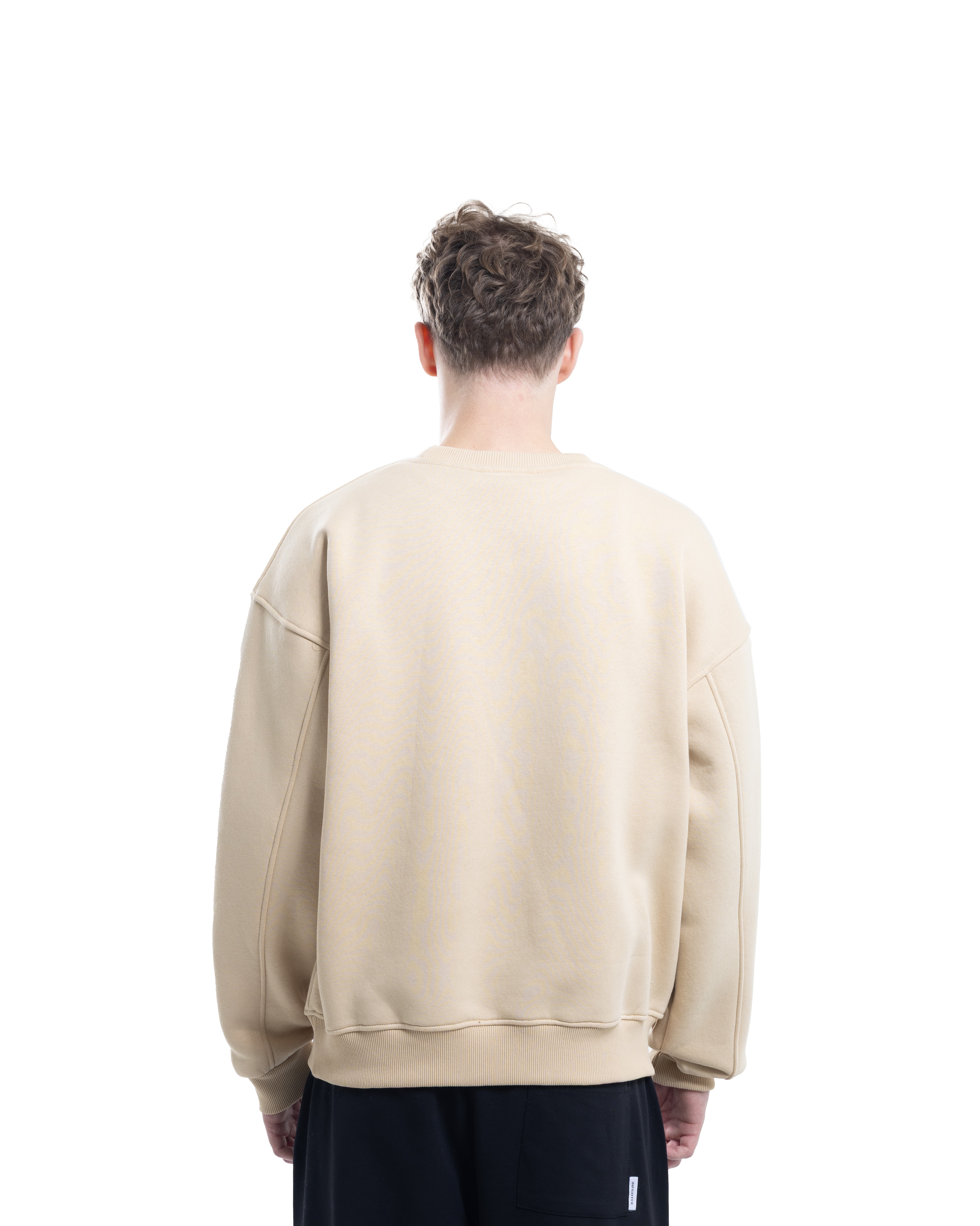 Bej Bisiklet Yaka Basıc Sweatshirt